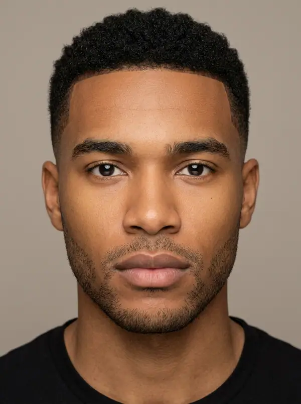 casting portrait of an AI fashion model, African & Diaspora, age 25
