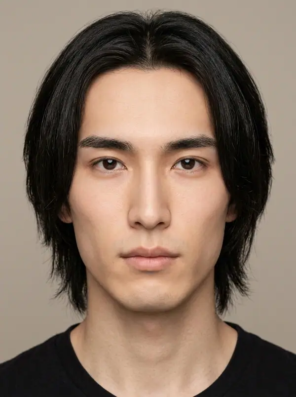 casting portrait of an AI fashion model, East Asian, age 25