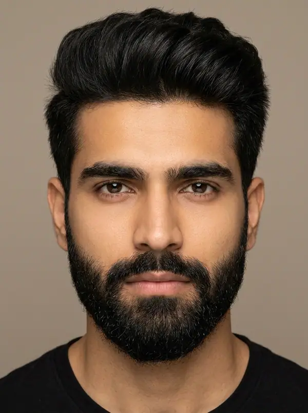 casting portrait of an AI fashion model, Indian, age 25