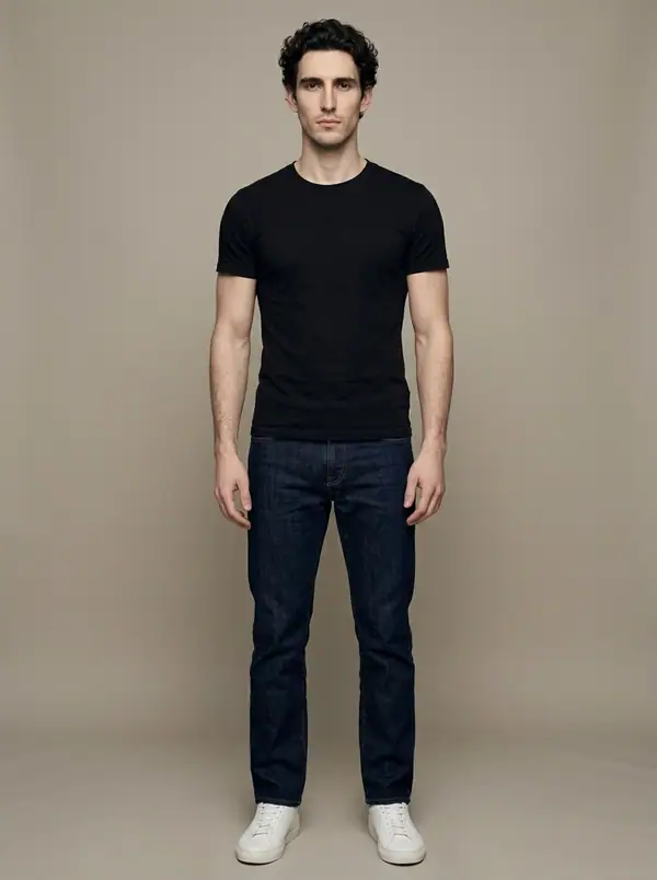 full length casting frame of an AI fashion model, Northern European, athletic build, age 25