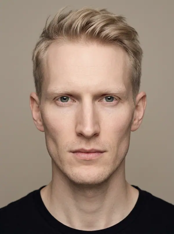 casting portrait of an AI fashion model, Northern European, age 35
