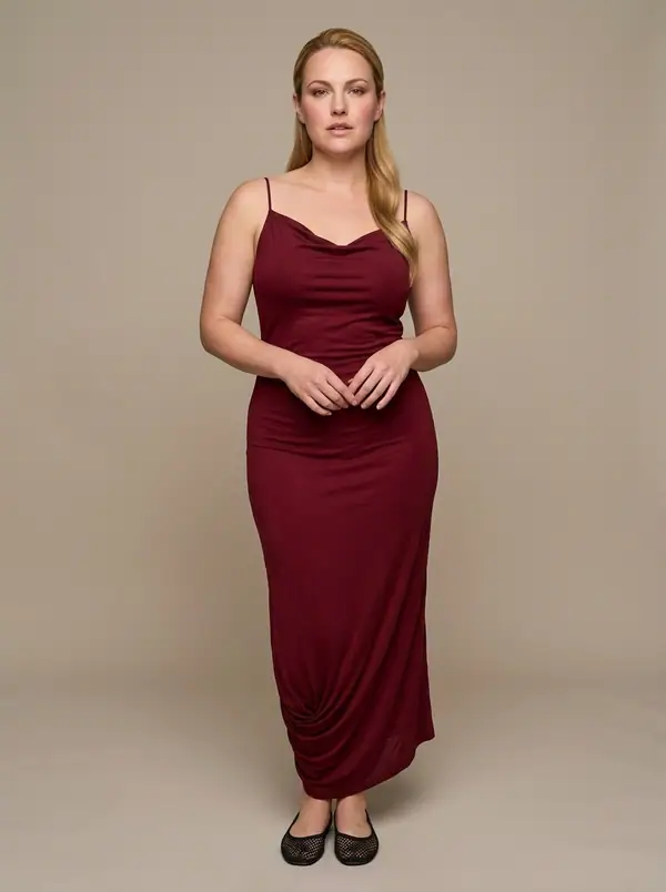 full length casting frame of an AI fashion model, Northern European, curvy build, age 35