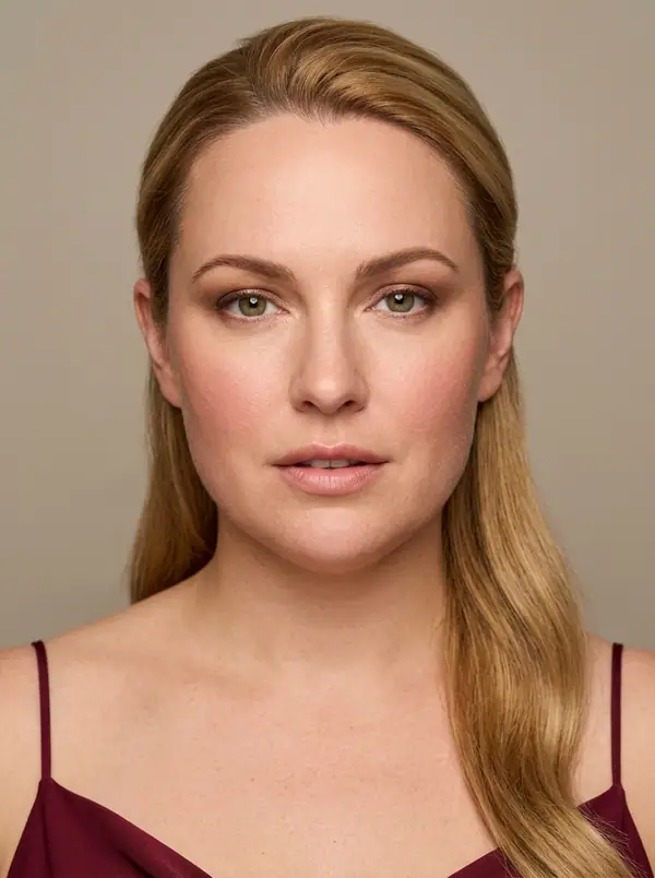 casting portrait of an AI fashion model, Northern European, age 35