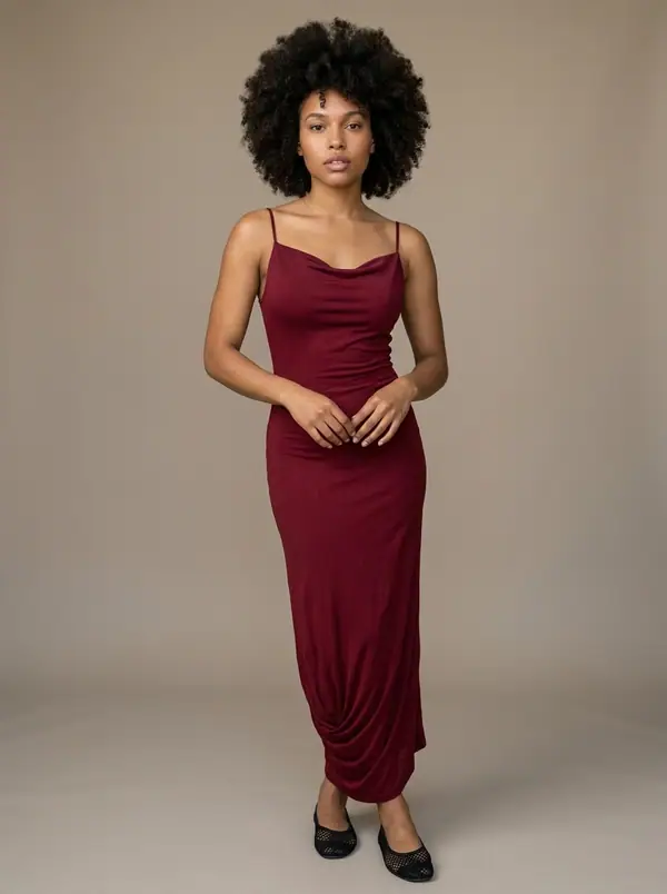 full length casting frame of an AI fashion model, African & Diaspora, lean build, age 25