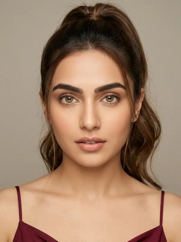 casting portrait of an AI fashion model, Indian, age 25