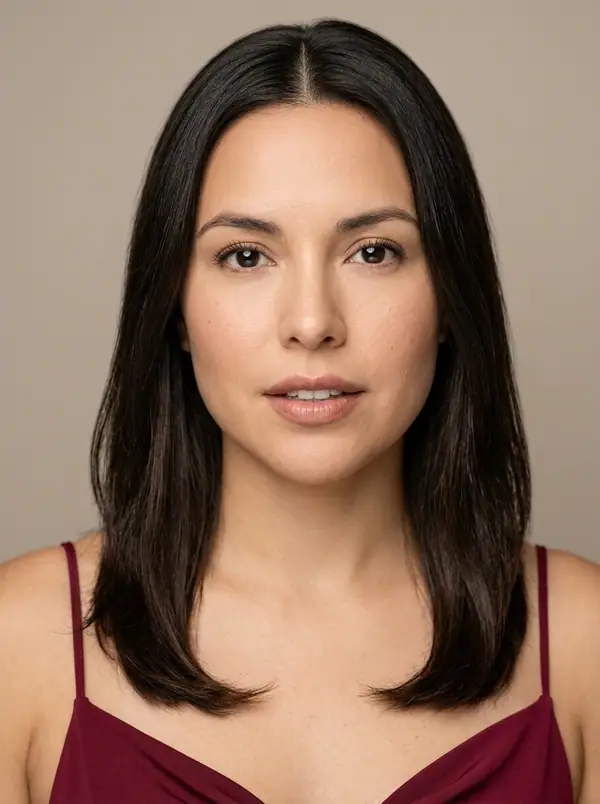 casting portrait of an AI fashion model, Mediterranean & Latin, age 35