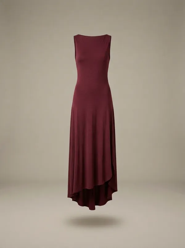 burgundy bias-cut midi dress as a ghost mannequin shot