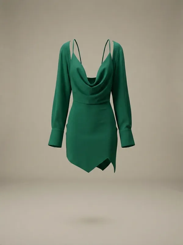 cowl shirt-mini in emerald, the flat