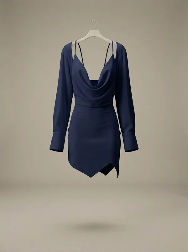 cowl shirt-mini in navy, the flat