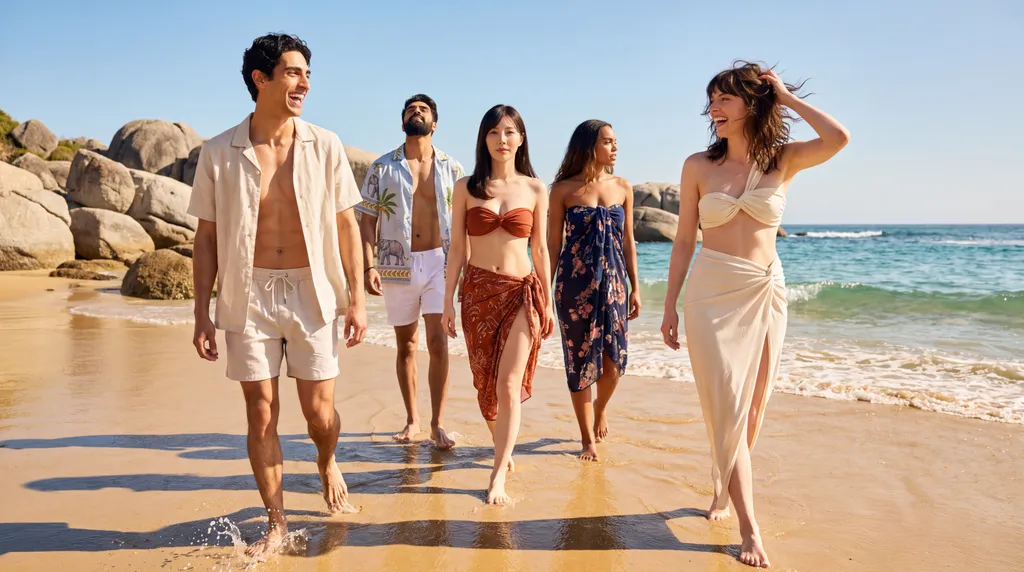 the cast walking the shoreline together in one collection