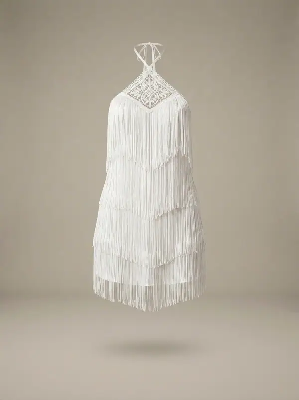 beverly white fringed nightie, photographed as a product shot on a studio sweep